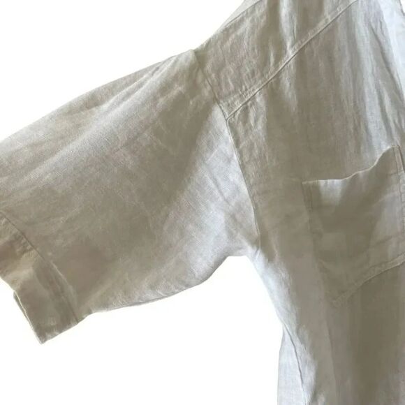 ZARA White Linen Blend Crop Button Up Shirt Boxy Minimalist Bohemian SZ L #1675 - Picture 6 of 14